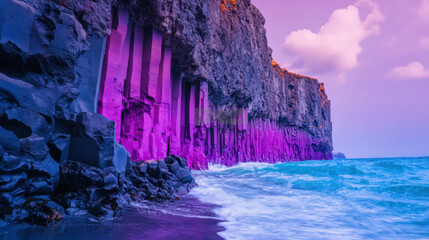 Poster - Mines and Geological Formations, A stunning image showcasing a serene view of a basalt column formation, capturing the natural beauty and unique geological features of this landscape.