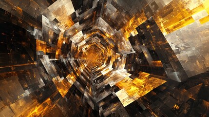 Aufkleber - An abstract digital vortex in warm golden and black tones, creating a captivating sense of depth and movement.