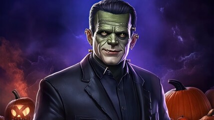 Sticker - Frankenstein monster character portrait, Halloween themed.