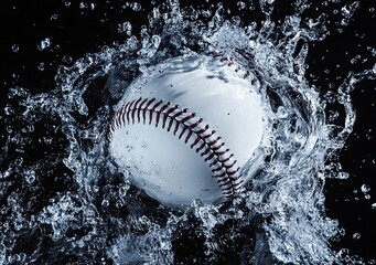 Poster - A 3D baseball ball splashes with a black background