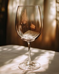 Poster - Reflections of Tranquility in a Solitary Wine Glass on a Pristine Table at Dusk