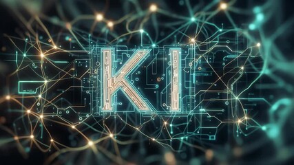 Wall Mural - network with glowing circuits forming the letters KI
