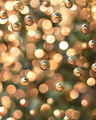 Aufkleber - Magical Golden Orbs Shimmering Against a Warm Backdrop of Soft Lights and Bokeh Effects