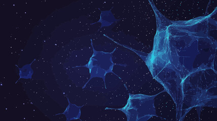 Poster - Polygonal Cancer Cells in Starry Sky Concept - Oncology Wireframe Vector Image with Destruct Shapes for Medical and Scientific Use