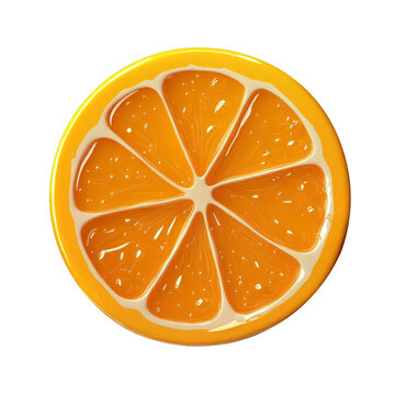 3D plastic rendered juicy orange slice close up. Concept of freshness and vitality.