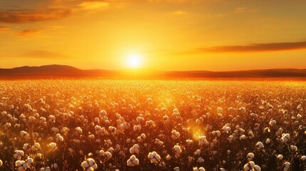 Canvas Print - Golden sunset over a vast cotton field. (4)