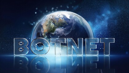 Poster - botnet concept with glass letters over earth visualization