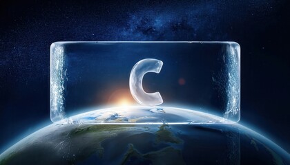 Poster - Ice C Letter in Glass on Earth Against Space Background