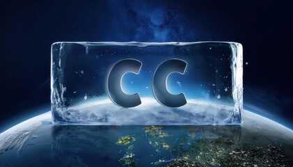 Poster - Ice Glass CC Letters in Space with Earth Background