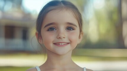 Wall Mural - A young girl with her eyes closed and a smile on her face. She has her eyes closed and is smiling