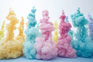 Poster - Colorful Smoke Clouds Rising in Ethereal Hues Against a Soft Background, Creating a Dreamlike and Artistic Atmosphere for Creative Projects and Designs