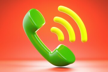 Aufkleber - A vibrant green phone handset with yellow wifi signals, symbolizing communication and connectivity.