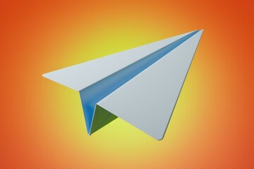 Leinwandbilder - A digitally rendered paper airplane in flight against a warm, gradient background.