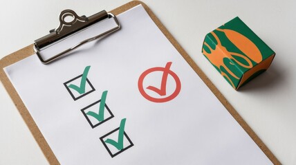 Leinwandbilder - Checklist on clipboard with three green checks and one red check signifying task completion status.