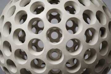 Poster - A spherical structure with numerous regularly spaced perforations creating a visually appealing geometric pattern.