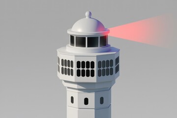 Aufkleber - A minimalist white lighthouse emitting a red beam of light, symbolizing guidance and hope.