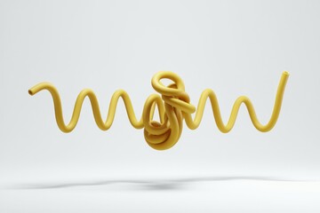 Poster - Abstract 3D rendering of a knotted, wavy, yellow tube against a white background.