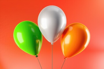 Poster - Three glossy balloons in green, white, and orange against a coral backdrop.