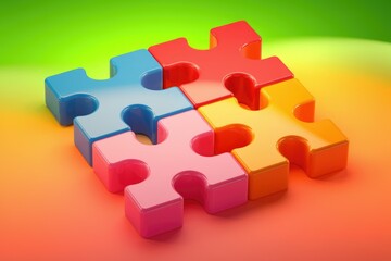 Poster - Four colorful puzzle pieces interlock, symbolizing connection, teamwork, and problem-solving.