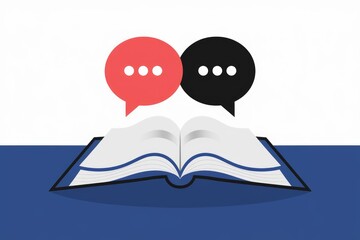 Poster - Open book with speech bubbles representing discussion and learning.