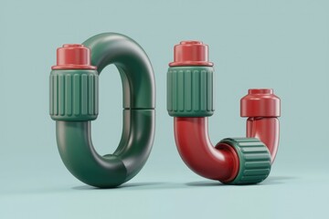 Leinwandbilder - Abstract 3D render of green and red pipe elements forming an 'OJ' shape.