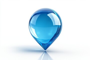 Poster - blue 3d location glass icon, gps pointer or pin sign with reflection isolated on white background. 3