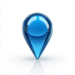 Poster - blue 3d location glass icon, gps pointer or pin sign with reflection isolated on white background. 3