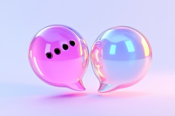 Fototapete - chat message icon on speech glass morphism bubble realistic symbol on white background 3d render