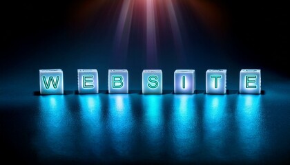  英語のフレーズWEBSITEの文字が書かれた光るキューブブロック。 aiで生成