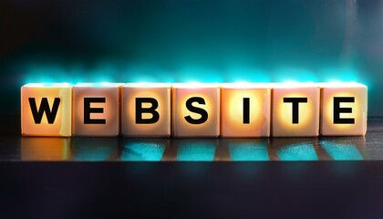  英語のフレーズWEBSITEの文字が書かれた光るキューブブロック。 aiで生成