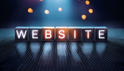  英語のフレーズWEBSITEの文字が書かれた光るキューブブロック。 aiで生成