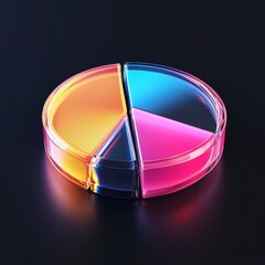 Poster - glass pastel color morphism business chart pie icon with colorful gradient light on dark background 3d render