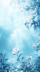 Aufkleber - Sunlight shining through white leaves on blue sky background