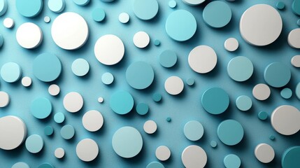 Wall Mural - Abstract background with scattered light blue and white circles on a light blue surface.