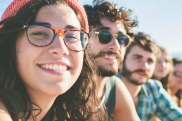 Wall Mural - Group of friends having fun at a music festival on a sunny day