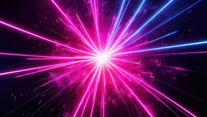 Wall Mural - vivid pink and blue laser beams burst from a central point during a nighttime display in an urban se