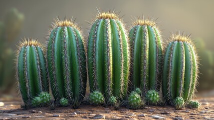 Wall Mural - Group of various sized cacti in desert setting.