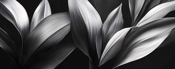 Poster - Close-up of elegant leaves creating a stunning black and white pattern