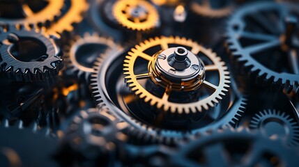 Poster - Interlocking gears rotating in perfect harmony: clockwork mechanism close-up