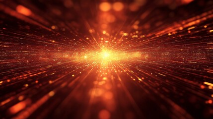 Poster - Golden particles flowing towards bright light creating abstract background