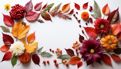 Canvas Print - Autumnal arrangement of flowers and leaves. Warm colors and natural beauty.