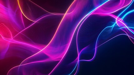 Wall Mural - Abstract Neon Waveforms Flowing Through Dark Space