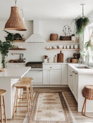 Wall Mural - Modern Farmhouse Kitchen Design with Island and Woven Accents