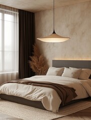 Wall Mural - Modern bedroom interior design with neutral tones and natural elements