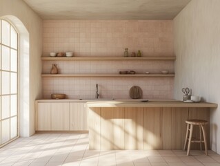 Wall Mural - Modern Minimalist Kitchen Design With Light Wood Accents