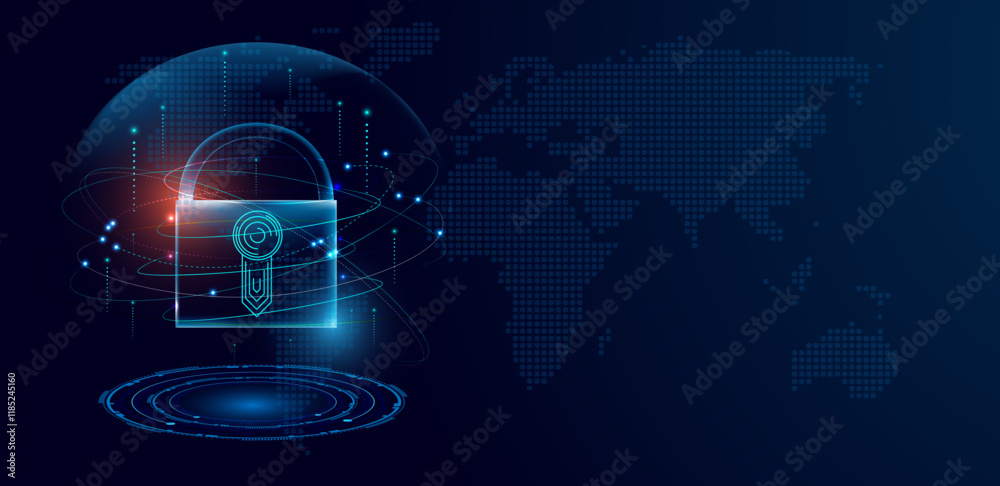 Cyber security concept. Futuristic glowing lock protection data vector ...