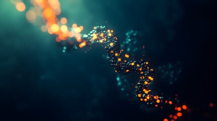 Wall Mural - abstract glowing helix of dark spheres and orange cubes