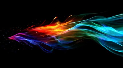 Wall Mural - abstract colorful waves flowing dynamically across black background