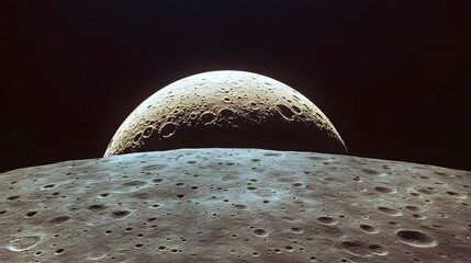 Wall Mural - Cratered Lunar Surface Shows Two Celestial Bodies
