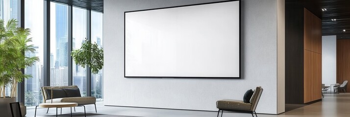 Wall Mural - corporate branding identity logo display white blank frame mockup with modern business offices recep